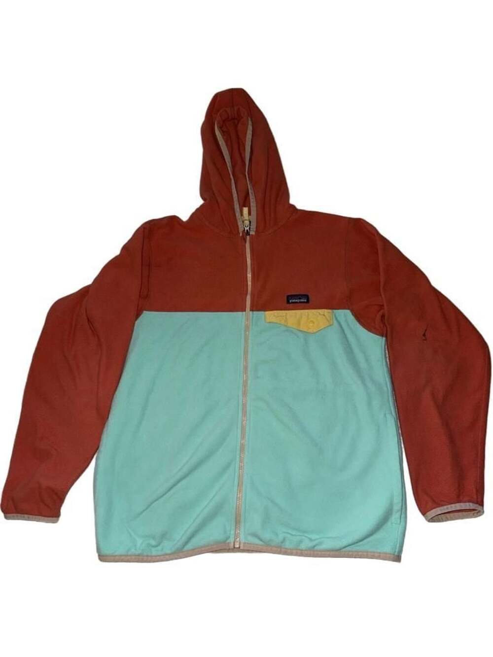 Patagonia Fleece Jacket Kids Xl Orange Mint Hooded Zip Colorblock STY65465